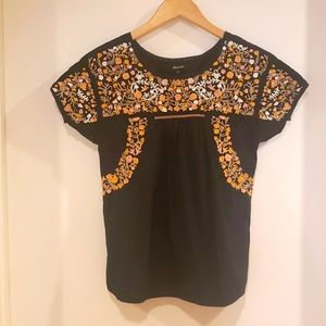 Madewell, small, black embroidered top